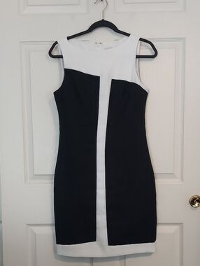 Cache Black and White Colorblock Mini Sheath Dress